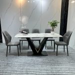 Bàn ăn khung thép sơn tĩnh điện nẹp viền inox