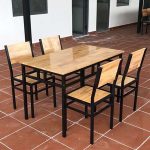Bàn Ghế Nhà Hàng Gỗ Tự Nhiên Khung Sắt