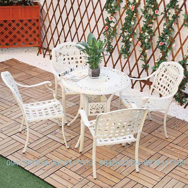 Bàn Ghế Sân Vườn Đan Vuông 4 Ghế Nhôm Đúc